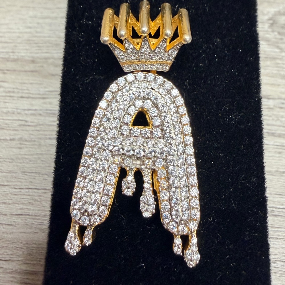 Gold Tone and  Sterling Silver Crowned Initial Brooch .925